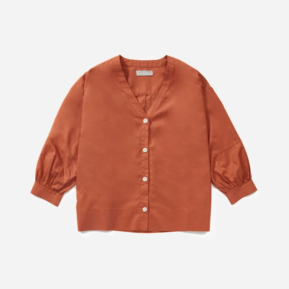 Everlane Silky Cotton Lantern Top Terracotta 00